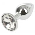 METALLIC BUTTPLUG SMALL, SILVER/CLEAR, PASSION LABS