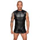 NOIR HANDMADE POWERWETLOOK MEN'S SHORTS WITH DECORATIVE PVC PLEATS