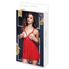 SHEER BABYDOLL W/OPEN CUP BRA PAN RED