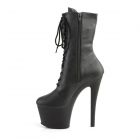 PLEASER SKY 1020 HIGH HEELS PLATFORM FRONT LACE-UP ANKLE BOOTS BLACK VEGAN LEATHER
