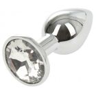 METALLIC BUTTPLUG SMALL, SILVER/CLEAR, PASSION LABS