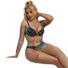SUBBLIME - 952426 RAINBOW LONG SLEEVE FISHNET DRESS