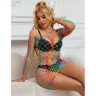 SUBBLIME - 952426 RAINBOW LONG SLEEVE FISHNET DRESS