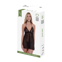 ECO LACE AND MESH CHEMISE BLACK