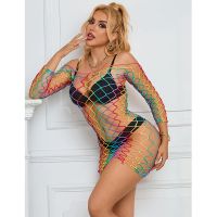 SUBBLIME - 952426 RAINBOW LONG SLEEVE FISHNET DRESS