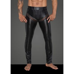 NOIR HANDMADE POWERWETLOOK LONG PANTS WITH INSERTS AND POCKETS MADE OF 3D NET