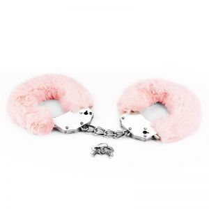 FETISH PLEASURE FLUFFY HAND CUFFS LIGHT PINK