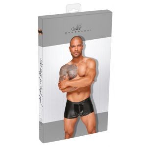 NOIR HANDMADE POWERWETLOOK MEN'S SHORTS WITH DECORATIVE PVC PLEATS