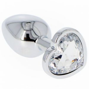 HEART METAL BUTT PLUG SMALL WITH CRYSTAL CLEAR