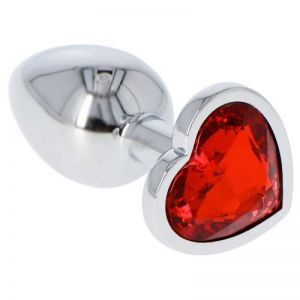 HEART METAL BUTT PLUG SMALL WITH CRYSTAL  RED