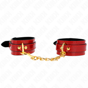 RED VINYL ADJUSTABLE WRIST CUFFS WITH GOLD CHAIN
