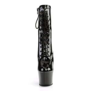 PLEASER SKY 1020 HIGH HEELS PLATFORM FRONT LACE-UP ANKLE BOOTS BLACK PATENT