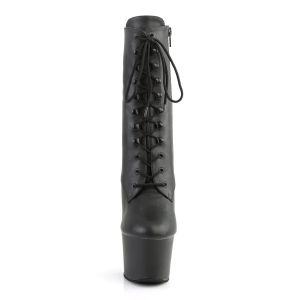 PLEASER SKY 1020 HIGH HEELS PLATFORM FRONT LACE-UP ANKLE BOOTS BLACK VEGAN LEATHER