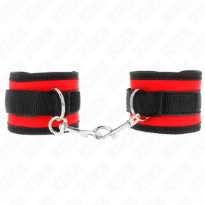 KINK - NYLON BIND HOOK&LOOP WRIST RESTRAINTS RED-BLACK MODEL 2 ADJUSTABLE 18-35 CM X 6 CM