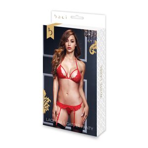 LACY BRA GARTER OPEN CROTCH PANTY 2P RED