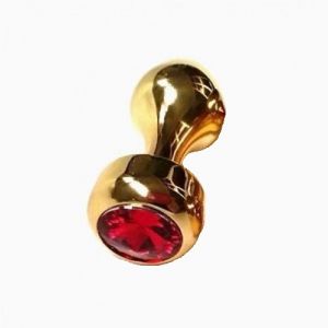 GOLDEN ALUMINUM JEWELED ANAL PLUG RUBY RED
