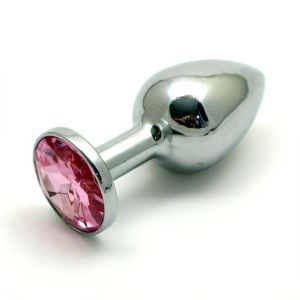 METAL BUTT PLUG SMALL WITH CRYSTAL PINK