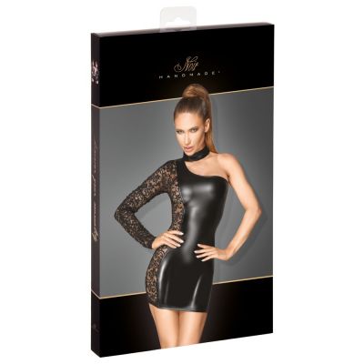 NOIR HANDMADE ASYMMETRICAL POWERWETLOOK AND LACE DRESS