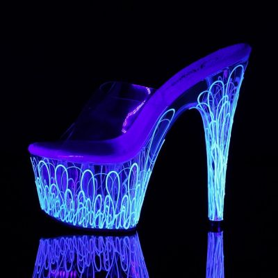 PLEASER ADORE-701UVL  CLEAR / WHITE NEON UV BLACKLIGHT