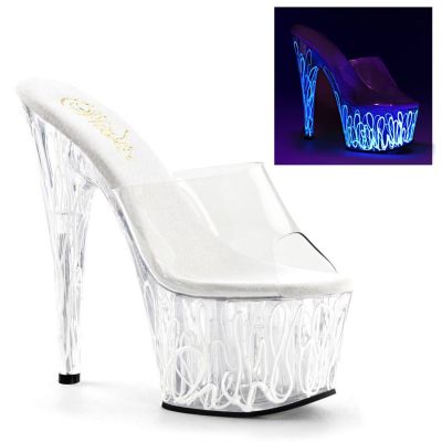 PLEASER ADORE-701UVL  CLEAR / WHITE NEON UV BLACKLIGHT