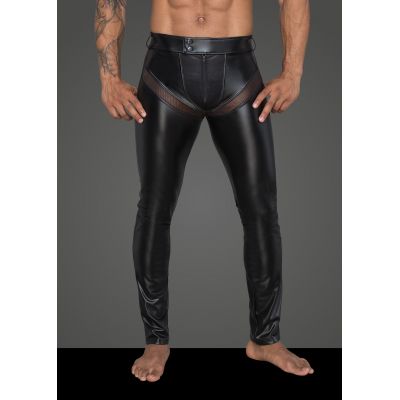 NOIR HANDMADE POWERWETLOOK LONG PANTS WITH INSERTS AND POCKETS MADE OF 3D NET