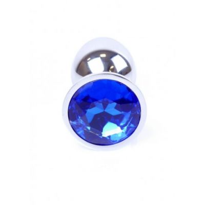 METAL BUTT PLUG SMALL WITH CRYSTAL DARK BLUE