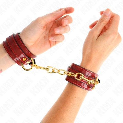 RED VINYL ADJUSTABLE WRIST CUFFS WITH GOLD CHAIN