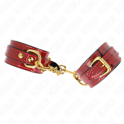 RED VINYL ADJUSTABLE WRIST CUFFS WITH GOLD CHAIN
