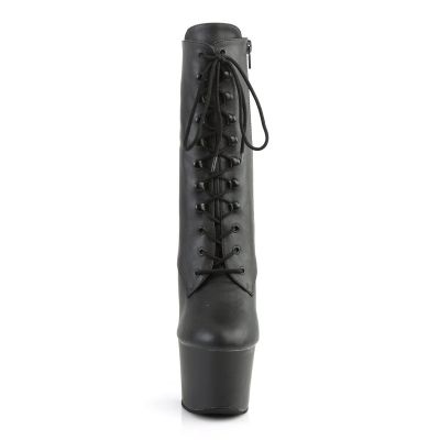 PLEASER SKY 1020 HIGH HEELS PLATFORM FRONT LACE-UP ANKLE BOOTS BLACK VEGAN LEATHER