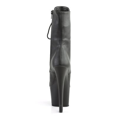 PLEASER SKY 1020 HIGH HEELS PLATFORM FRONT LACE-UP ANKLE BOOTS BLACK VEGAN LEATHER