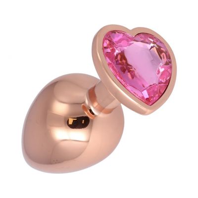 XL ROSE GOLD HEART METAL BUTT PLUG WITH CRYSTAL PINK