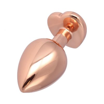 XL ROSE GOLD HEART METAL BUTT PLUG WITH CRYSTAL PINK