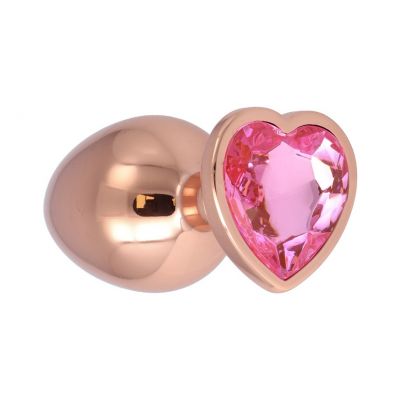 XL ROSE GOLD HEART METAL BUTT PLUG WITH CRYSTAL PINK