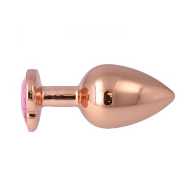 XL ROSE GOLD HEART METAL BUTT PLUG WITH CRYSTAL PINK
