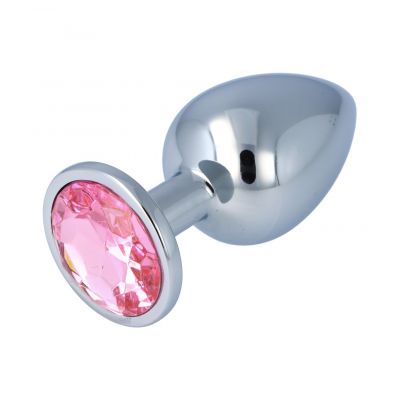 METAL BUTT PLUG WITH CRYSTAL PINK LARGE