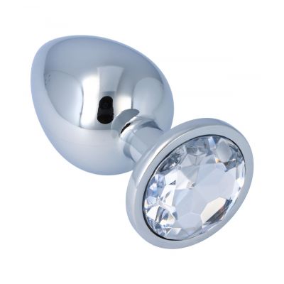METAL BUTT PLUG WITH CRYSTAL CLEAR LARGE