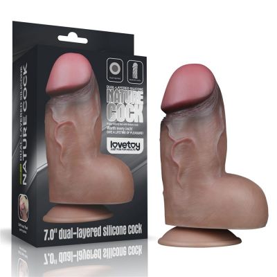 7" DUAL-LAYERED EXTRA THICK SILICONE NATURE COCK BROWN