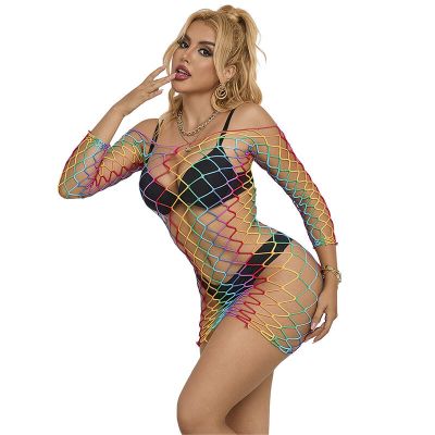 SUBBLIME - 952426 RAINBOW LONG SLEEVE FISHNET DRESS