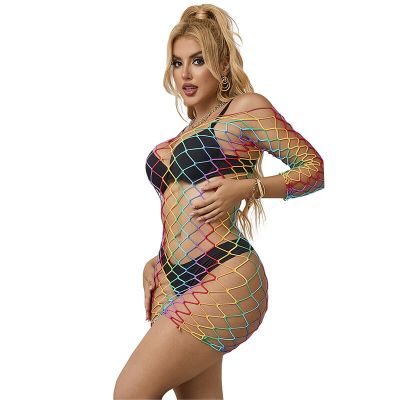 SUBBLIME - 952426 RAINBOW LONG SLEEVE FISHNET DRESS