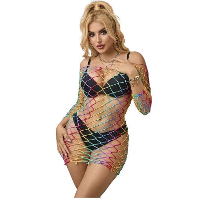 SUBBLIME - 952426 RAINBOW LONG SLEEVE FISHNET DRESS