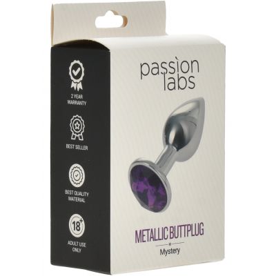METALLIC BUTTPLUG, MEDIUM, SILVER/DARK PINK, PASSION LABS