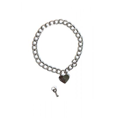 SILVER METAL COLLAR WITH HEART-SHAPED LOCK