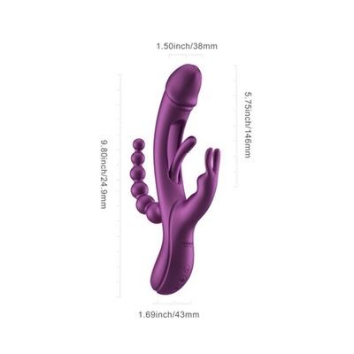 TRILUX KINKY FINGER RABBIT VIBRATOR WITH ANAL BEADS PURPLE
