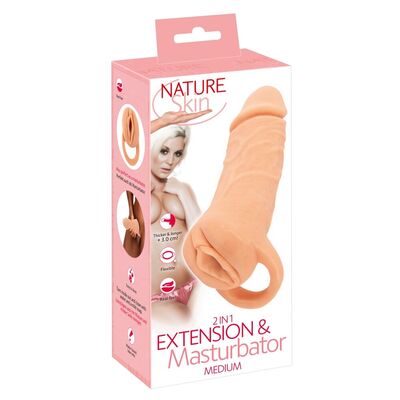 2IN1 EXTENSION + MASTURBATOR NATURE SKIN ΔΙΠΛΗ ΑΠΟΛΑΥΣΗ, ΔΙΠΛΗ ΕΝΤΑΣΗ