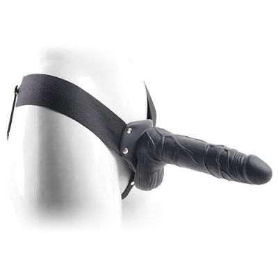 REAL RAPTURE VIBRATING HOLLOW STRAP ON 8 BLACK WITH BALLS