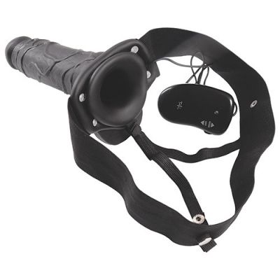REAL RAPTURE VIBRATING HOLLOW STRAP ON 8 BLACK WITH BALLS