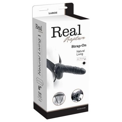 REAL RAPTURE VIBRATING HOLLOW STRAP ON 8 BLACK WITH BALLS