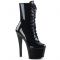 PLEASER SKY 1020 HIGH HEELS PLATFORM FRONT LACE-UP ANKLE BOOTS BLACK PATENT